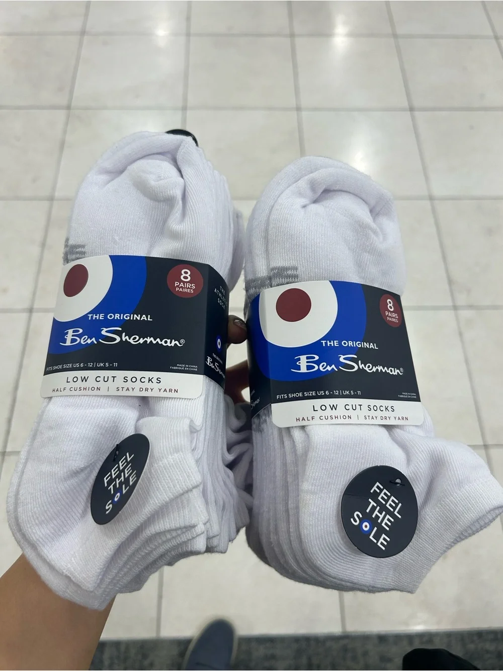 Ben Sherman Men's half cushion Low Cut White Socks 16 pairs